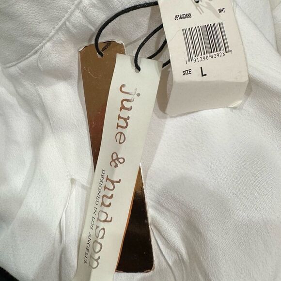 NEW June and Hudson Button Wide Leg White Lightweight Pants Women’s Large - Picture 5 of 5